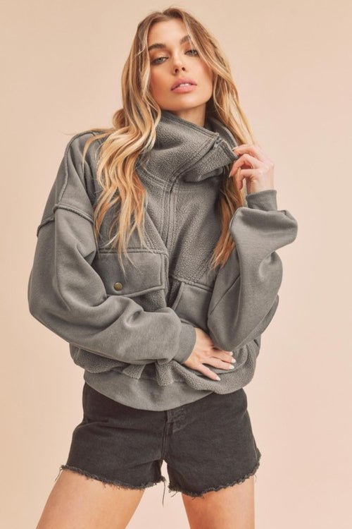 Aemi + Co Exposed Seam Half Zip Sweatshirt with Pockets