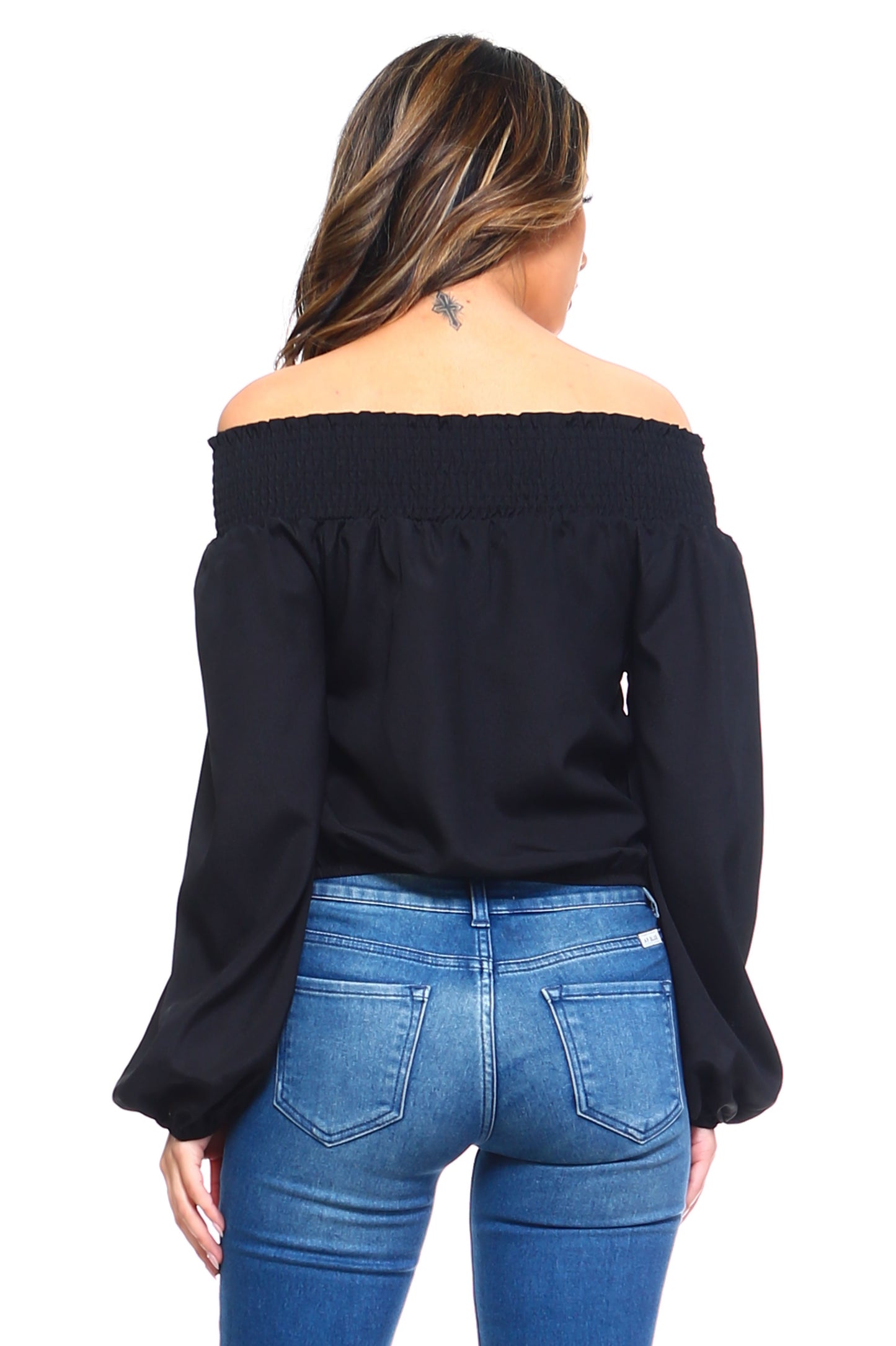 Blusa elástica con hombros descubiertos y cordones para mujer