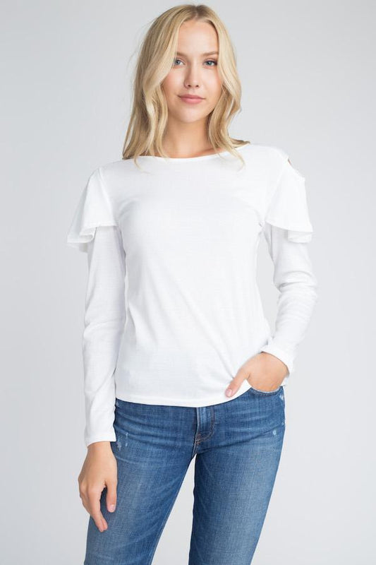 Blusa de manga larga con volantes y hombros descubiertos para mujer