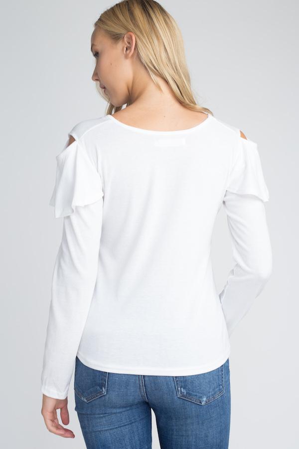 Blusa de manga larga con volantes y hombros descubiertos para mujer