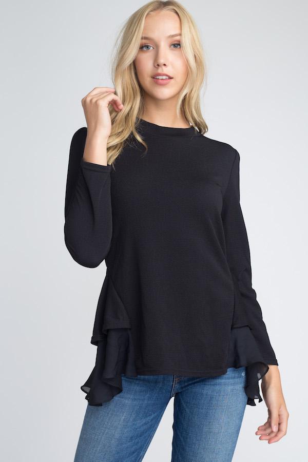 Blusa con volantes y mangas largas para mujer