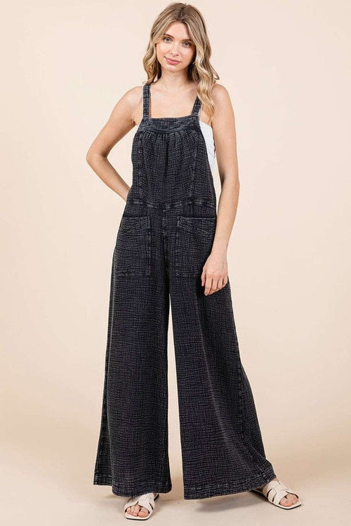 Mittoshop Textured Wide Leg Overalls Black