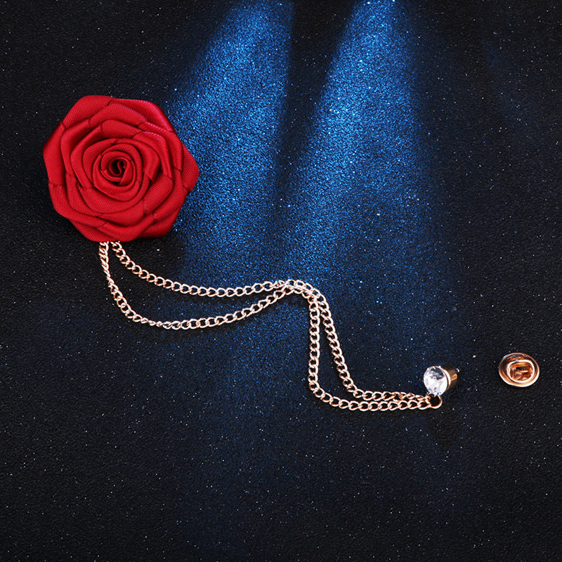 Fashion Handmade Rose Brooch Tassel Men Suit