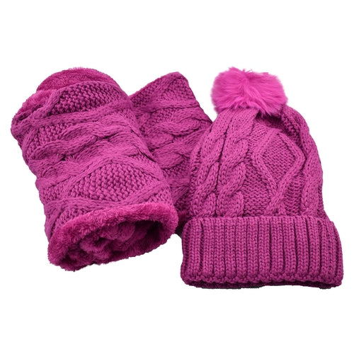 Conjunto de gorro con pompón y bufanda infinita con forro de piel afelpada para mujer