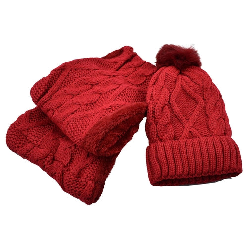 Conjunto de gorro con pompón y bufanda infinita con forro de piel afelpada para mujer