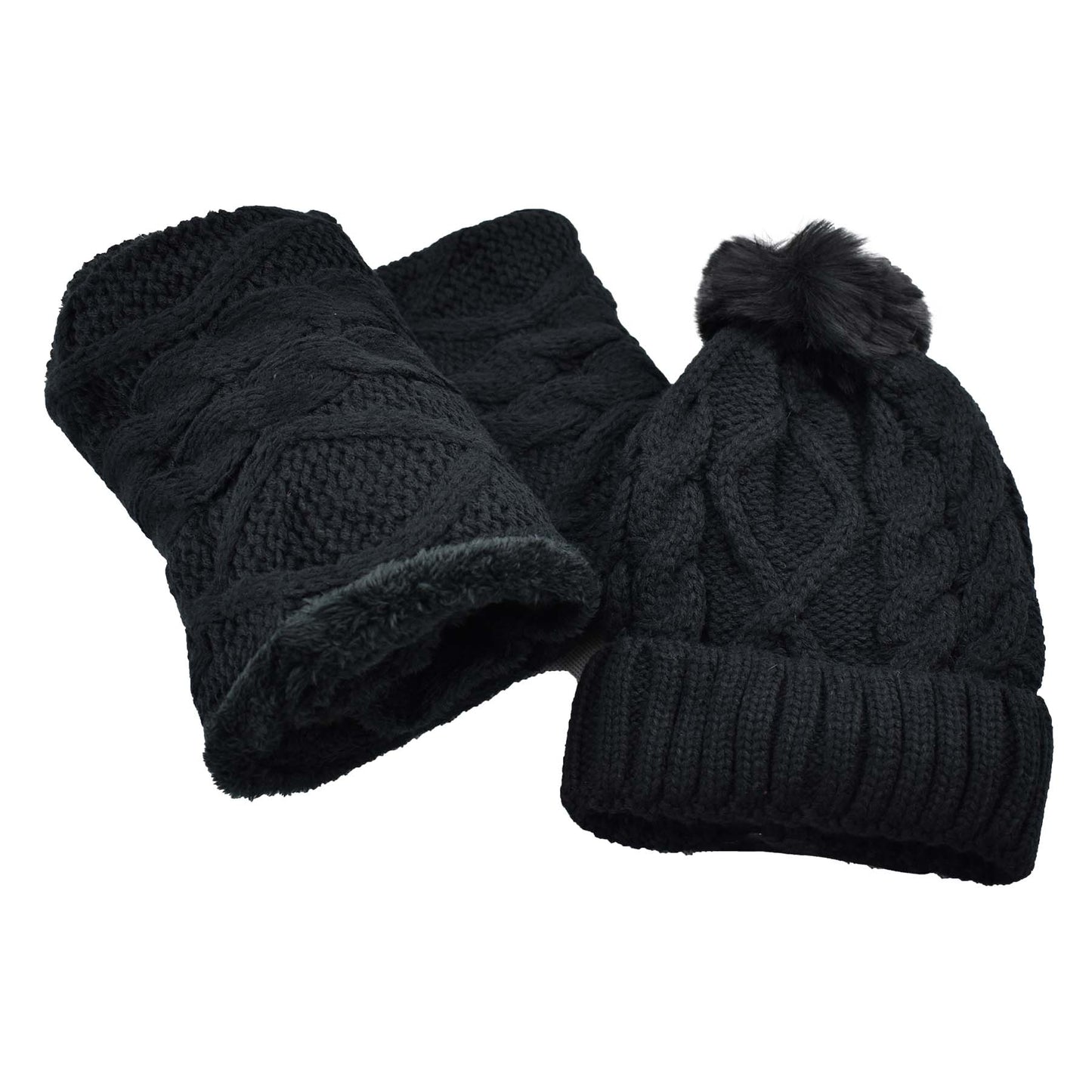 Conjunto de gorro con pompón y bufanda infinita con forro de piel afelpada para mujer