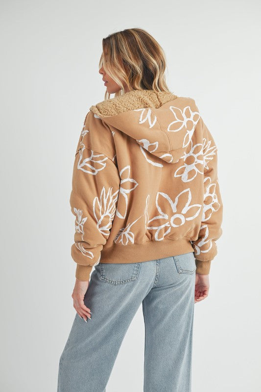 Sudadera con capucha y cremallera de sherpa con estampado de flores de Aemi + Co