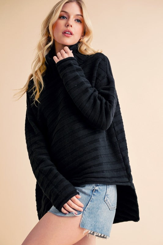 Aemi + Co Asymmetrical Side Slit Turtleneck Sweater