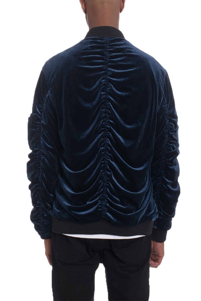 Velour Cinch Sleeve Bomber Jacket