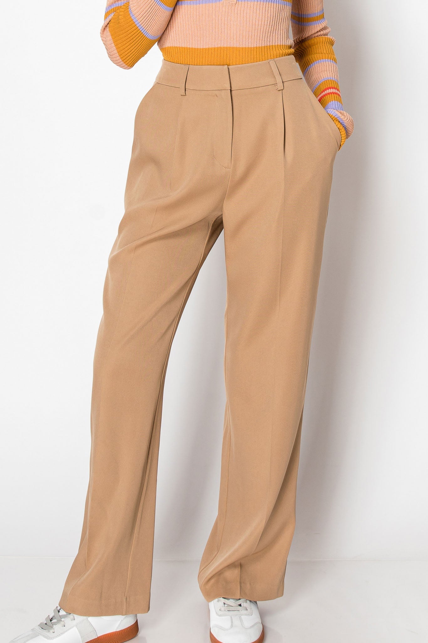 WIDE LEG BUSINESS CASUAL OFFICE TROUSERS WITH SMOCKING BACK WAIST