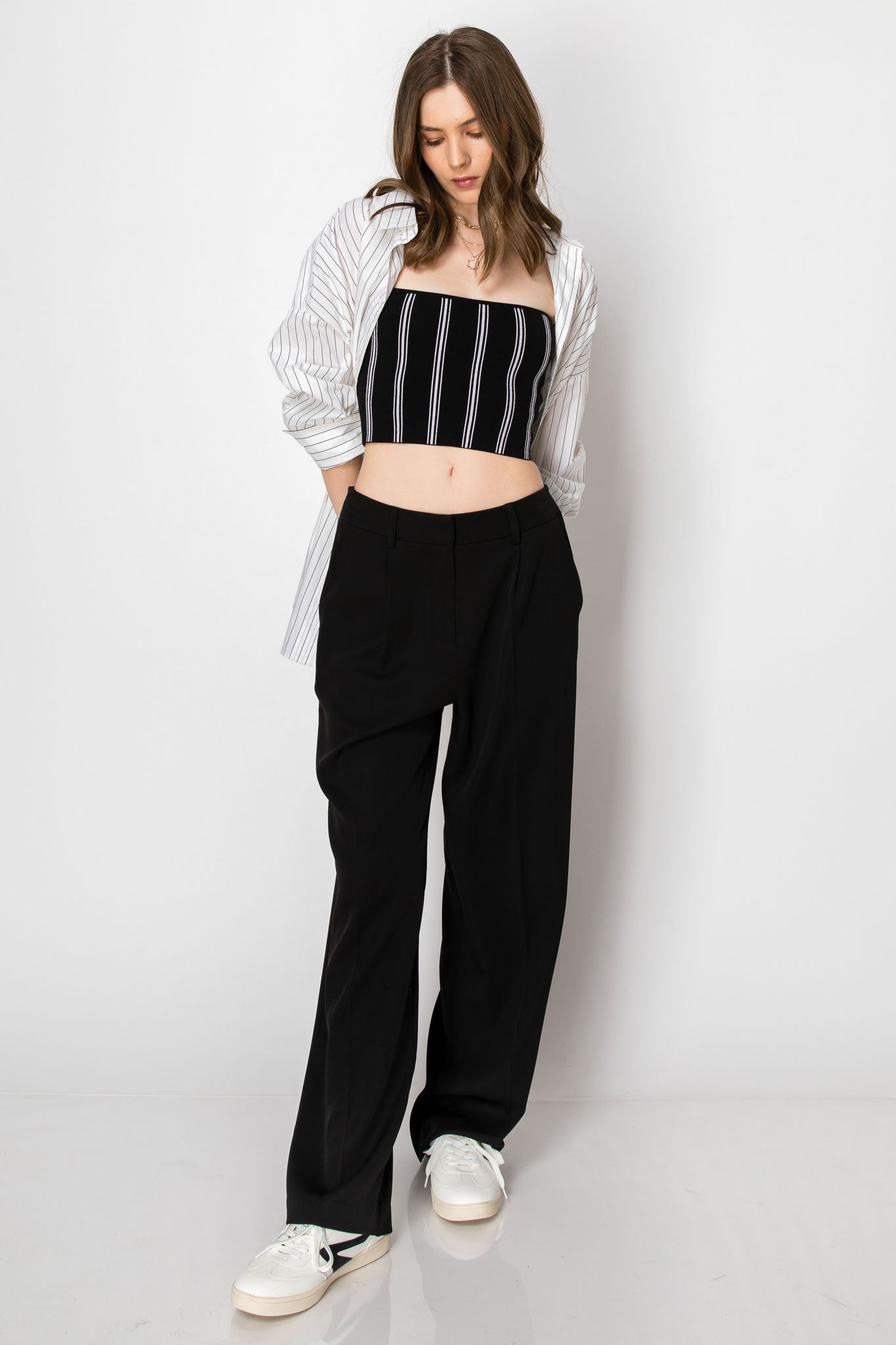 WIDE LEG BUSINESS CASUAL OFFICE TROUSERS WITH SMOCKING BACK WAIST