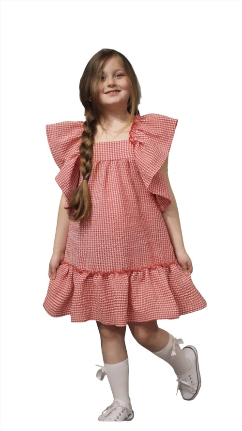 Vestido de niña con mangas onduladas, vestido estilo seersucker de verano 