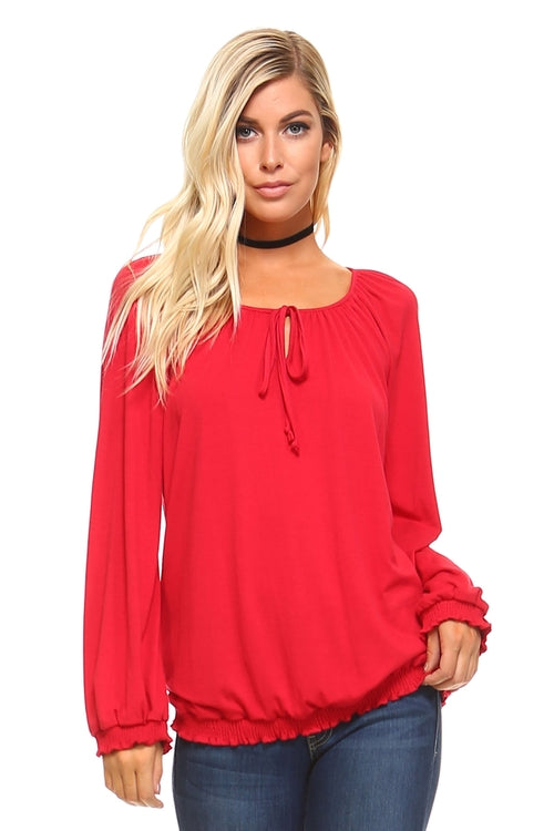 Blusa campesina lisa de manga larga para mujer