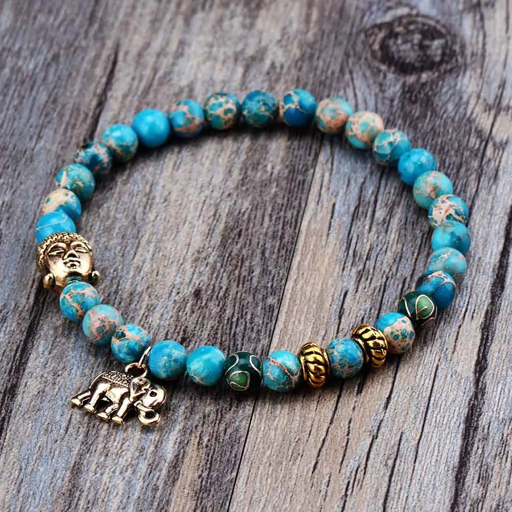 Pulsera con dijes de meditación de elefante y Buda