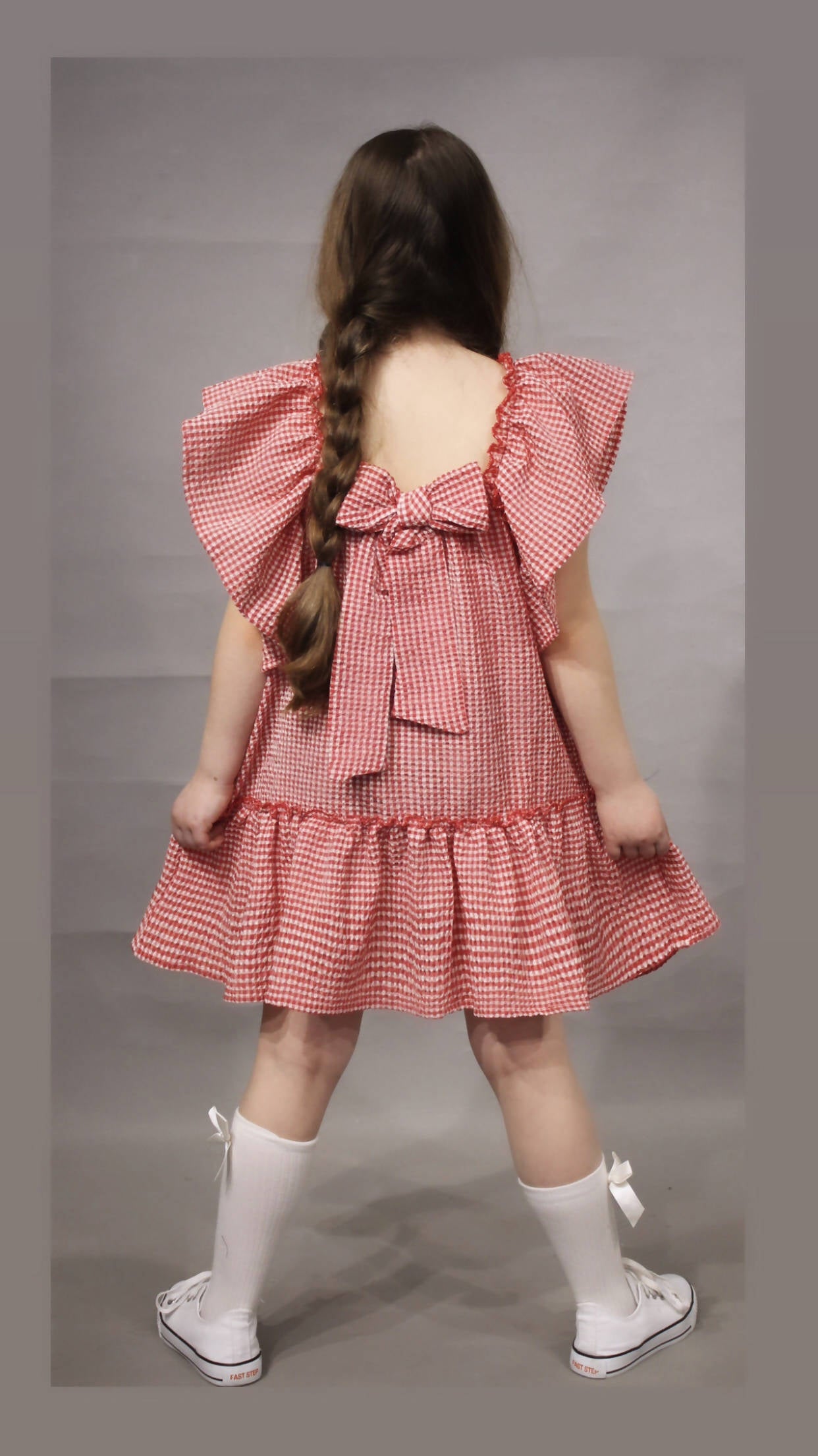 Vestido de niña con mangas onduladas, vestido estilo seersucker de verano 