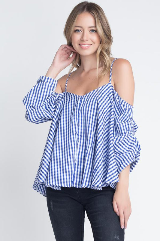 Blusa de cuadros con hombros descubiertos para mujer