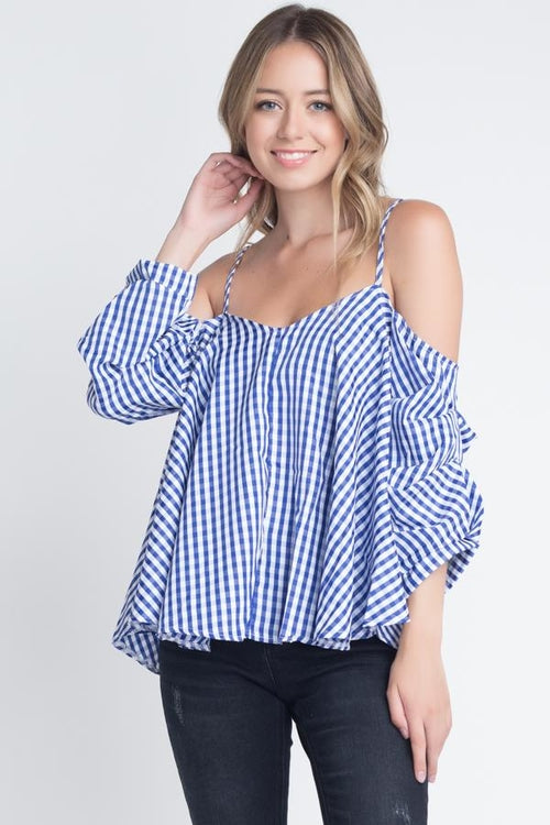 Blusa de cuadros con hombros descubiertos para mujer