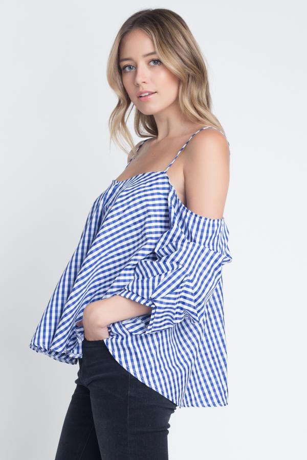 Blusa de cuadros con hombros descubiertos para mujer