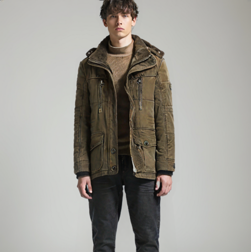 Parka de invierno con capucha y forro polar interior para hombre