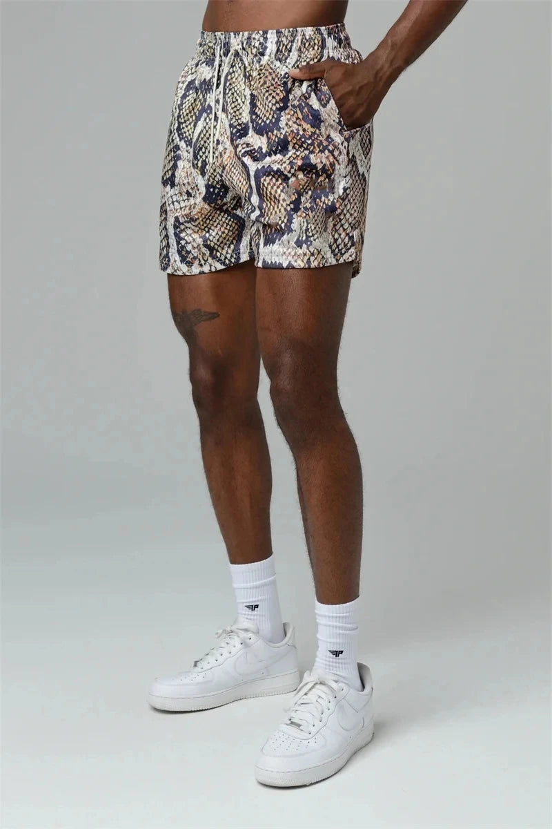 Pantalones cortos de playa con estampado de serpiente para hombre