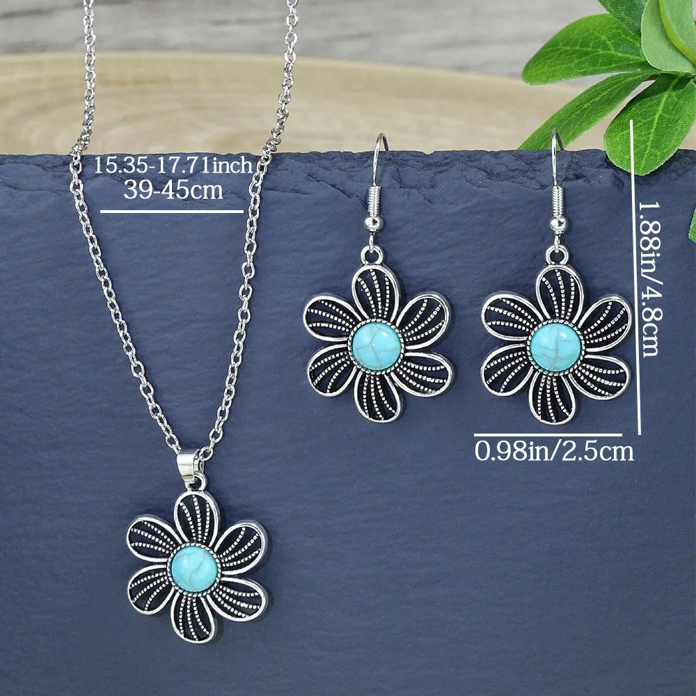 Conjunto de joyas elegantes de 3 piezas con diseño floral de piedra azul