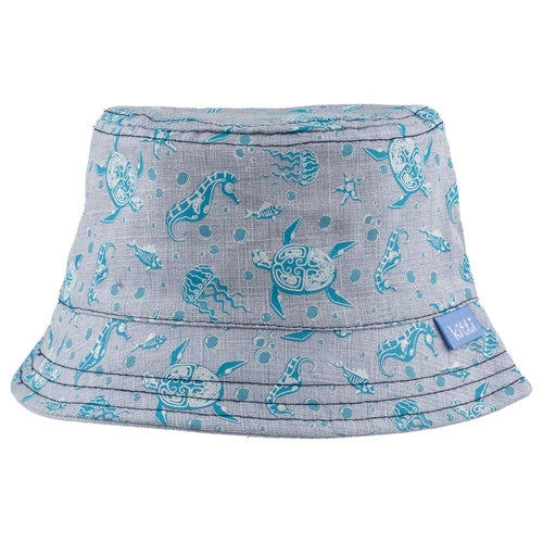 Gorro de pescador para bebé con estampado de vida marina, animales marinos y temática náutica