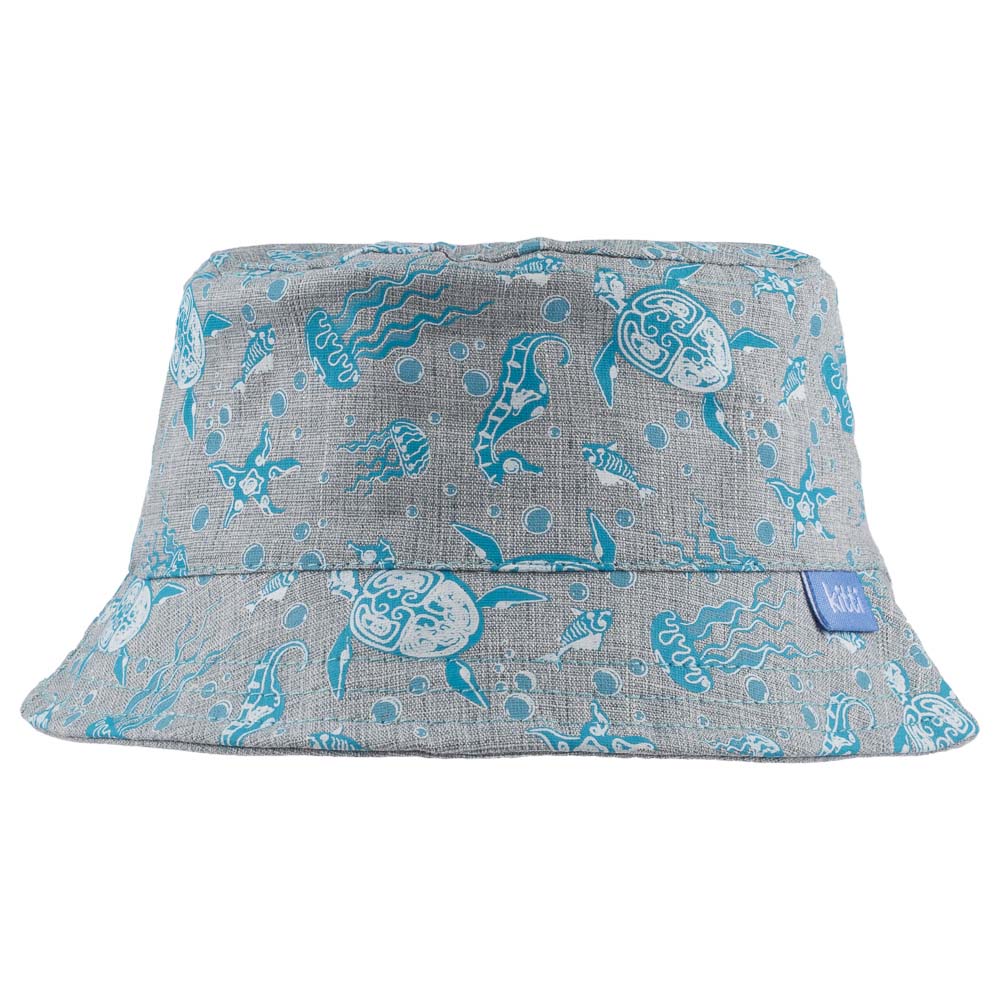 Gorro de pescador para bebé con estampado de vida marina, animales marinos y temática náutica