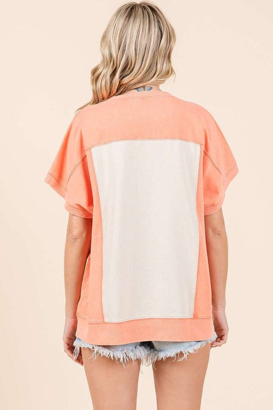 Mittoshop Oversized Color Block Short Sleeve T-Shirt