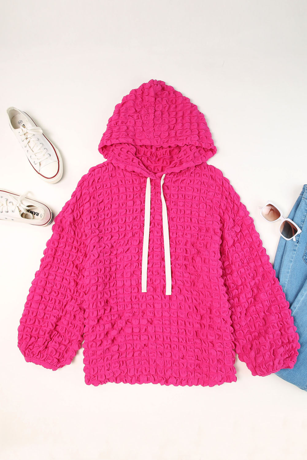 Sudadera con capucha texturizada con burbujas de rosas