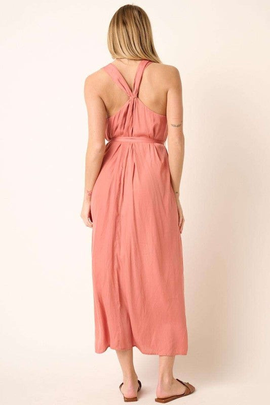 Mittoshop Cross Back Belted V Neck Tank Maxi Dress