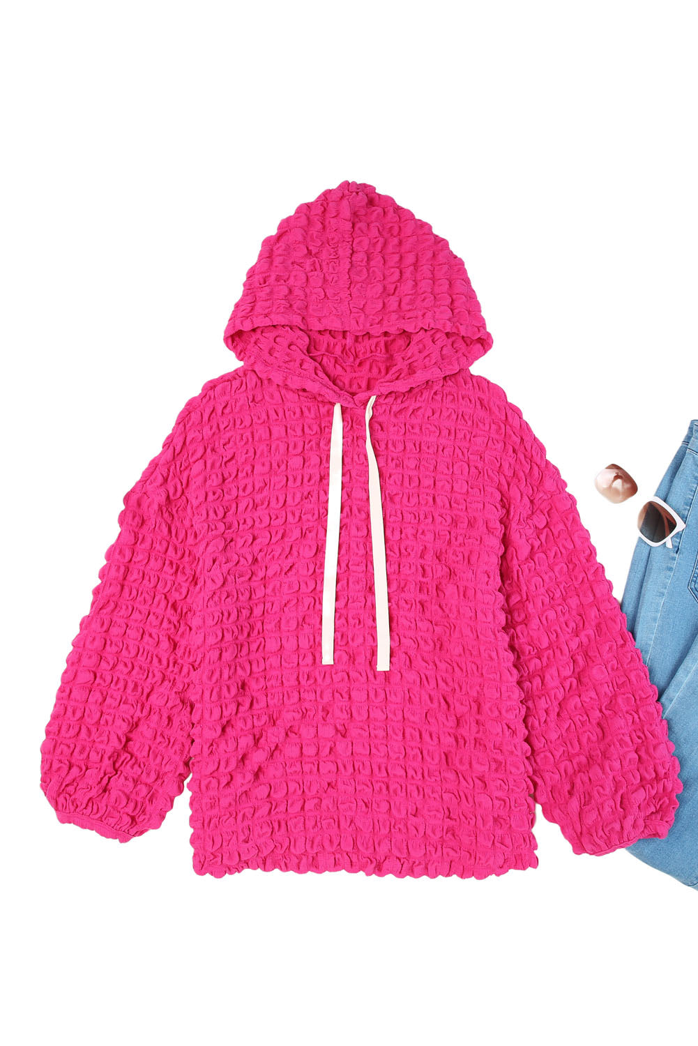 Sudadera con capucha texturizada con burbujas de rosas