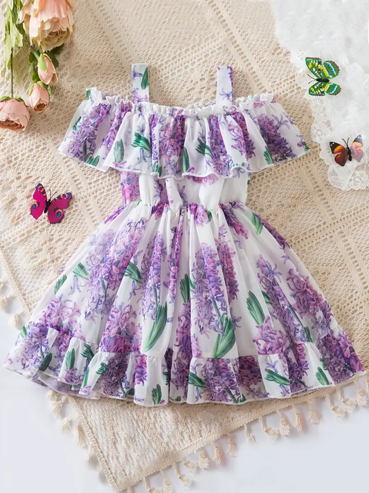 Vestido estilo princesa occidental con estampado floral de georgette para niña 