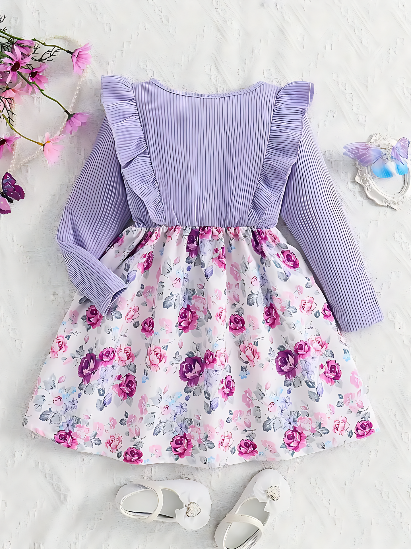 Vestido de niña con estampado floral de licra para niñas de 6 a 12 meses 