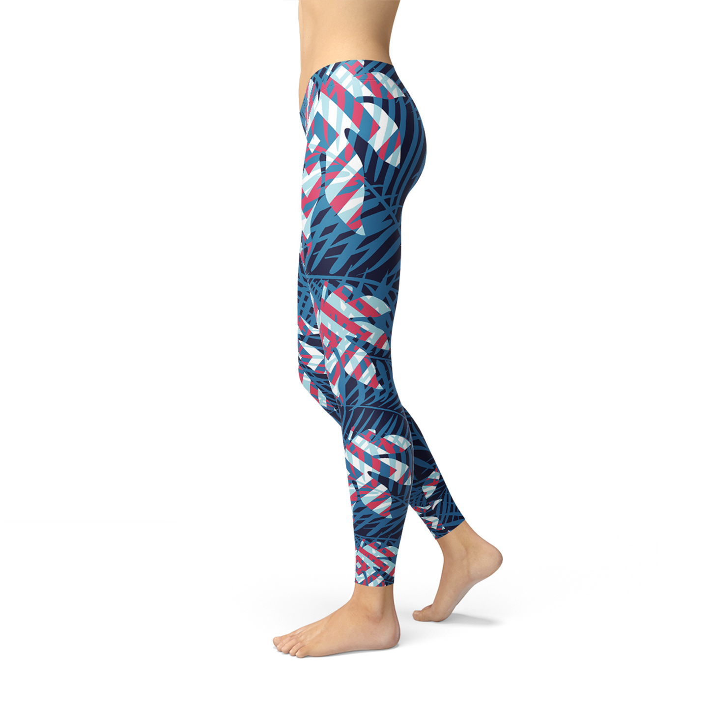 Leggings de hojas tropicales azules para mujer