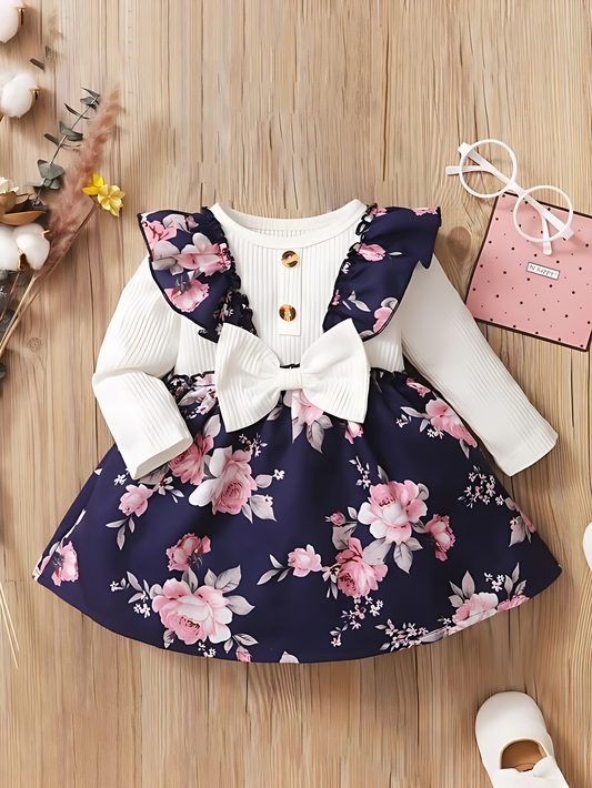 Vestido de niña con estampado floral de licra de 2 a 3 años 