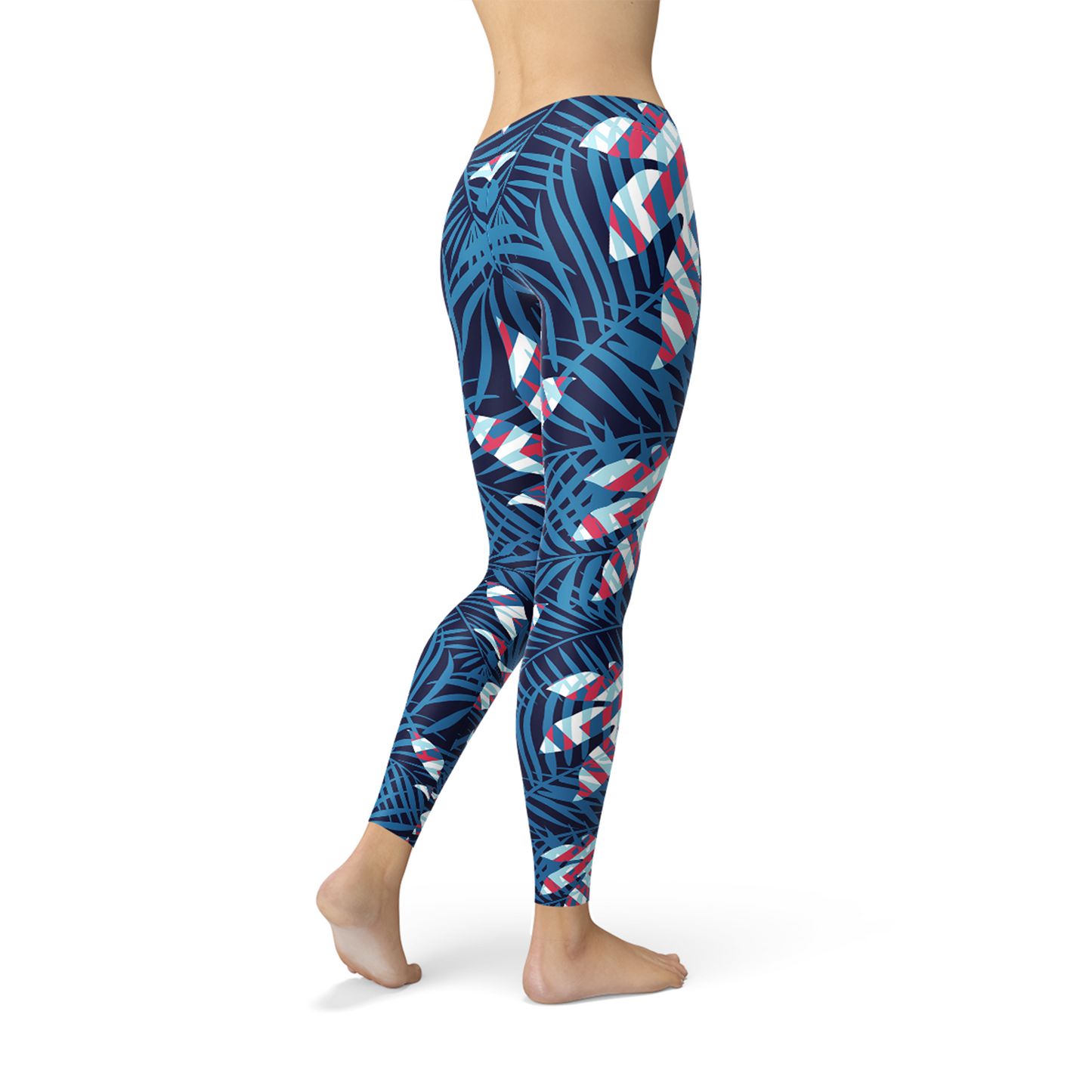 Leggings de hojas tropicales azules para mujer