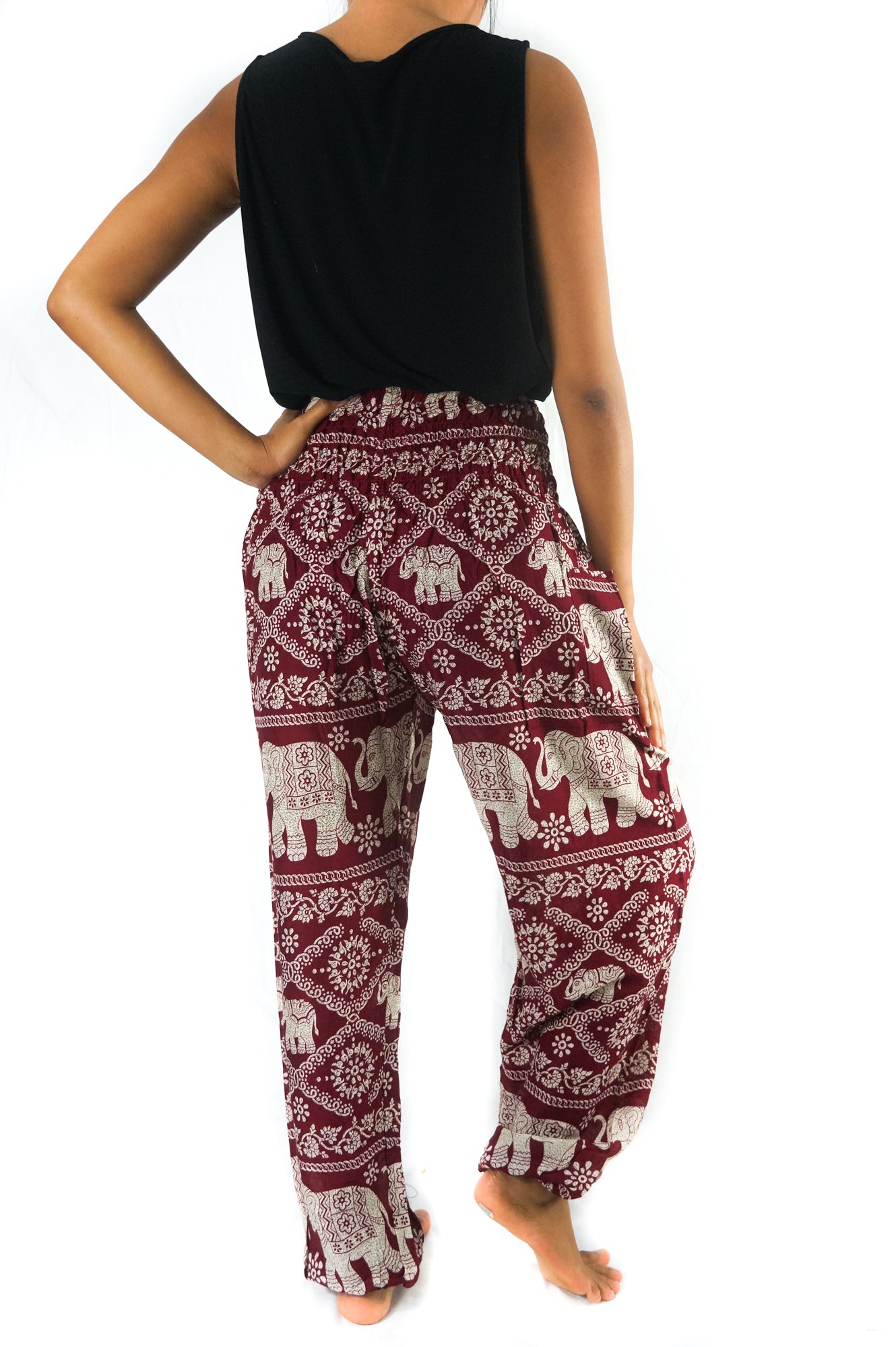 Pantalones de elefante burdeos para mujer, pantalones boho, pantalones hippies, pantalones de yoga