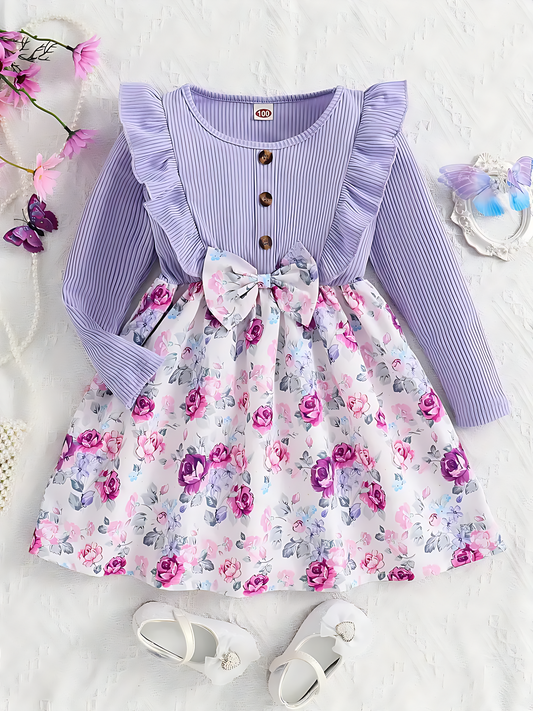 Vestido de niña con estampado floral de licra para niñas de 6 a 12 meses 