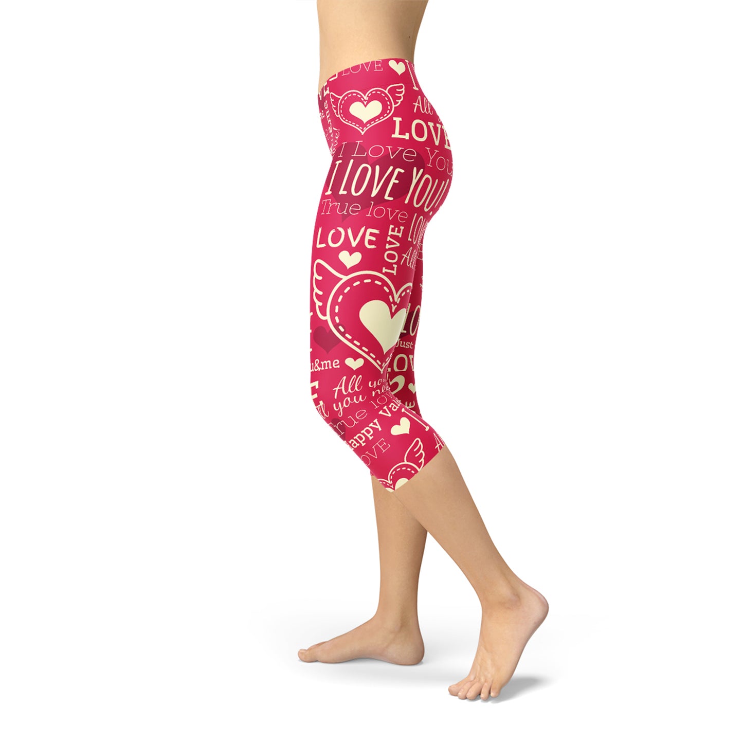 Leggings capri rojos con corazones de amor