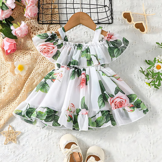 Vestido de niña con estampado floral de licra 