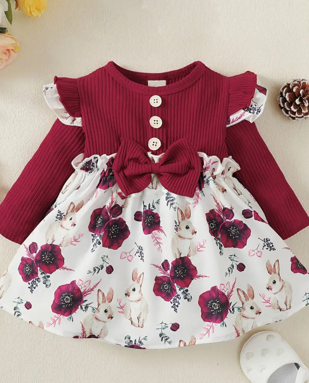 Vestido de niña con estampado floral de licra 