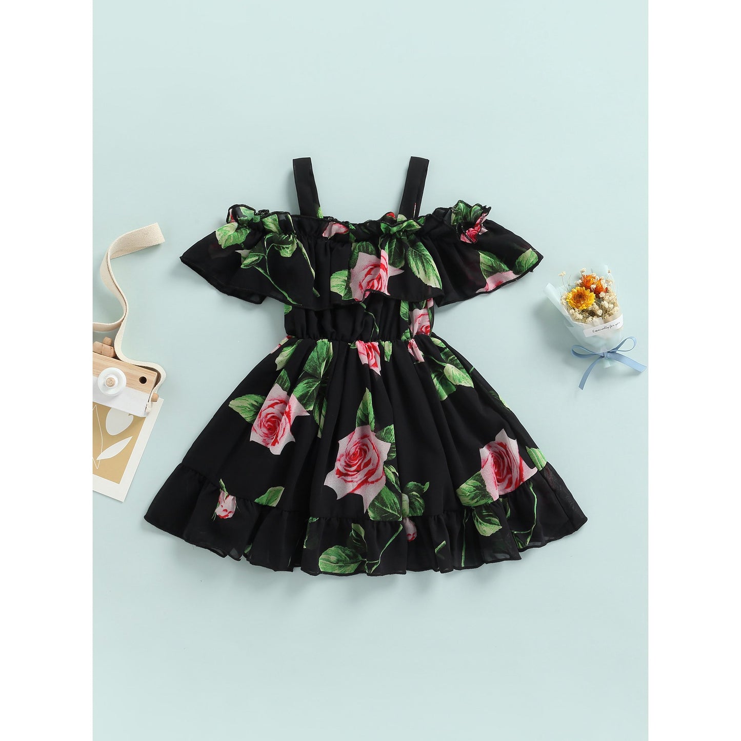 Vestido de lycra con estampado floral para niñas de 2 a 3 años 