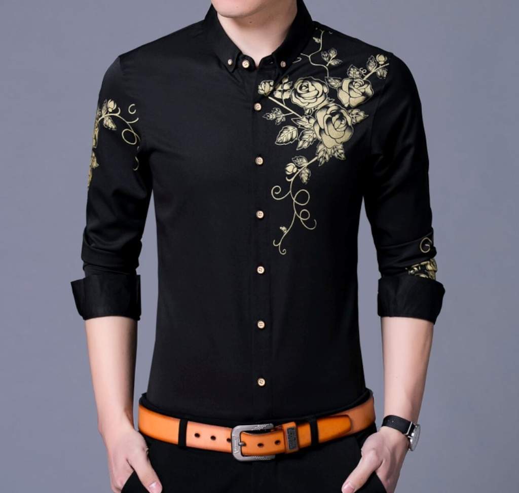 Camisa floral de manga larga y corte entallado para hombre