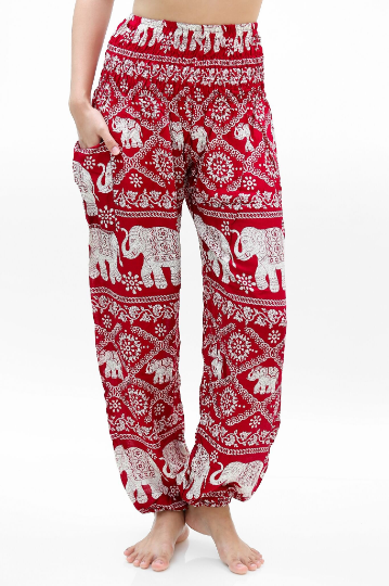 Pantalones de elefante burdeos para mujer, pantalones boho, pantalones hippies, pantalones de yoga