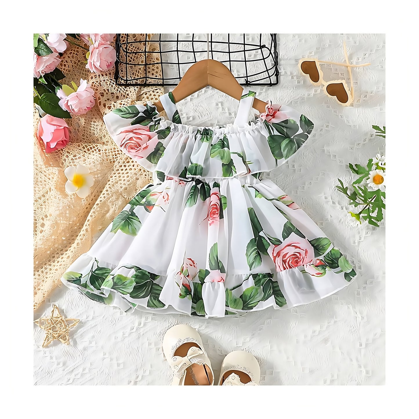 Vestido corto con estampado floral para niñas de 1 a 2 años 