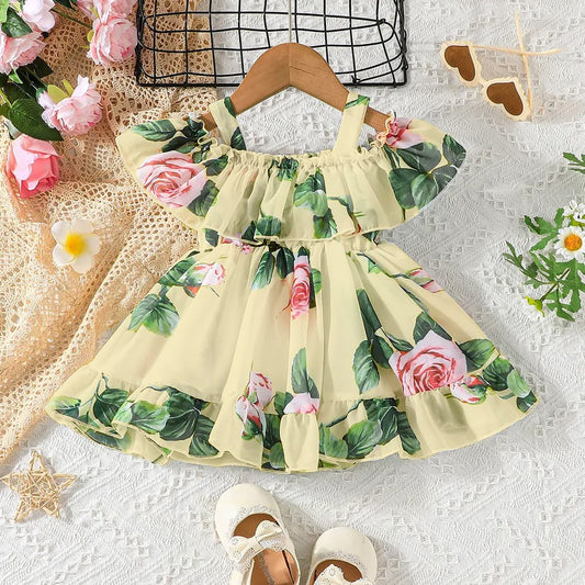 Vestido de niña con estampado floral de licra para niñas de 1 a 2 años 