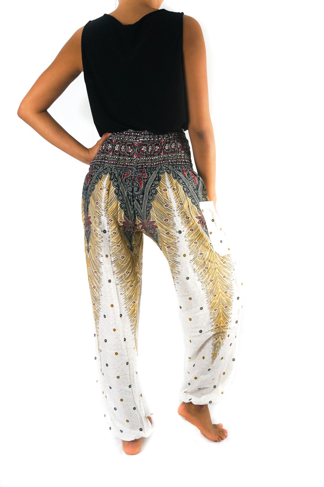 PAVO REAL BLANCO Pantalones boho para mujer Pantalones hippies Yoga