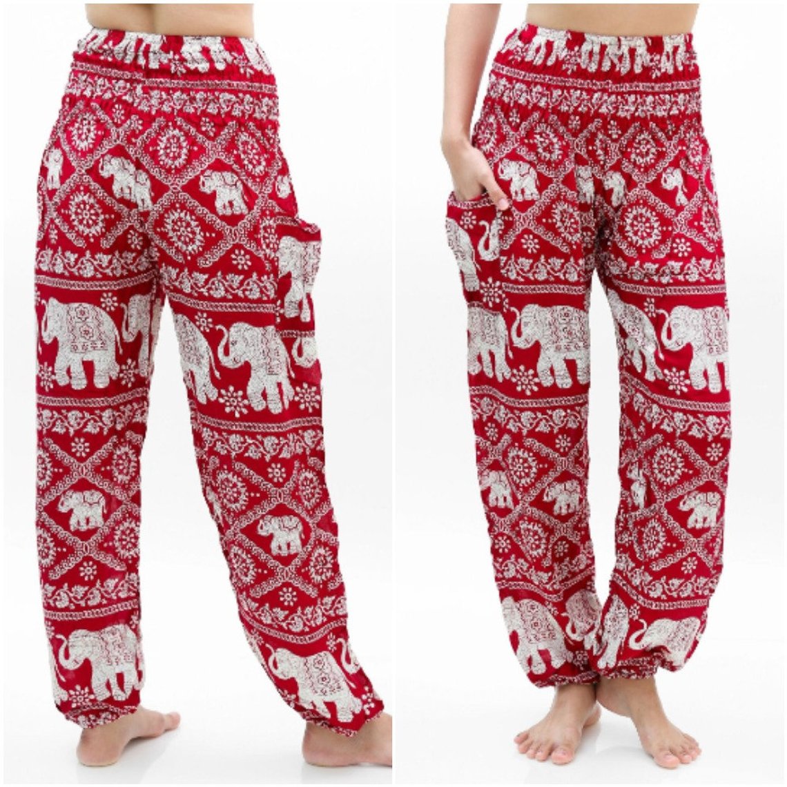 Pantalones de elefante burdeos para mujer, pantalones boho, pantalones hippies, pantalones de yoga