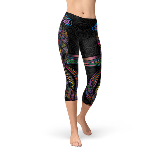 Leggings capri con calaveras de azúcar para mujer