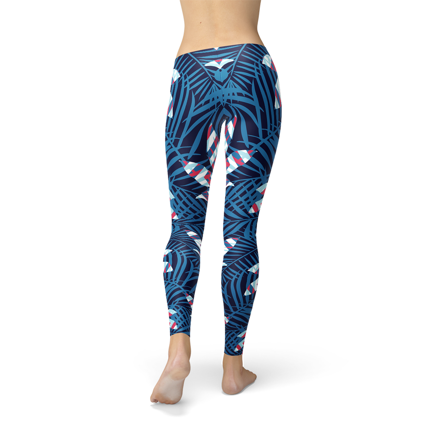 Leggings de hojas tropicales azules para mujer